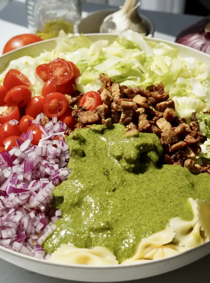 veganska solata s pesto testeninami